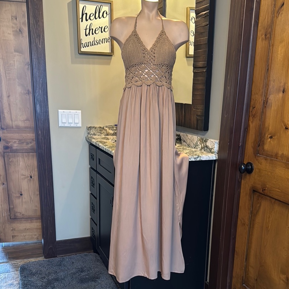 Pink Halter Maxi Sundress for Prom